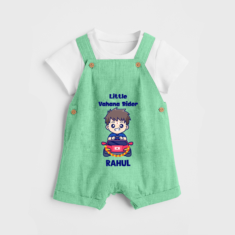 Little Vahana Rider Dungaree Set | Custom Baby Dungaree Set for Festival Fun - GREEN - 0 - 5 Months Old (Chest 18")