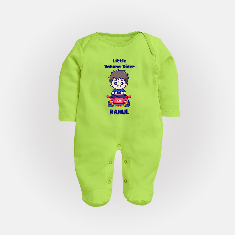 Little Vahana Rider Sleep Suit | Custom Baby Sleep Suit for Festival Fun - LIME GREEN - New Born (Chest 7.5")