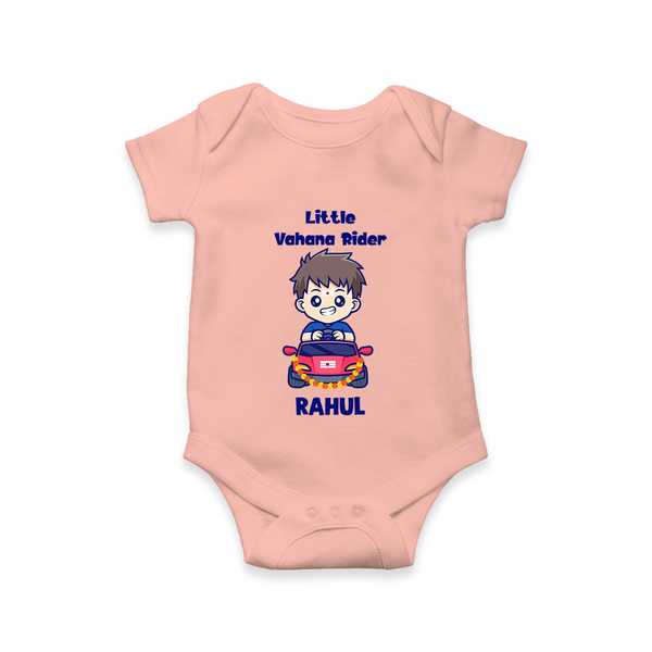 Little Vahana Rider Romper | Custom Baby Romper for Festival Fun - PEACH - New Born (Chest 14")