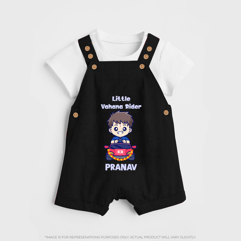 Little Vahana Rider Dungaree Set | Custom Baby Dungaree Set for Festival Fun - BLACK - 0 - 5 Months Old (Chest 18")