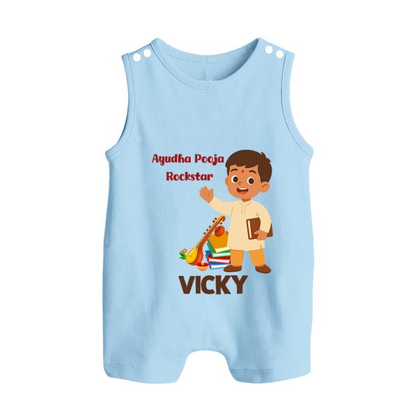  Ayudha Puja Rockstar Celebration Button Romper - BABY BLUE - New Born (Chest 18")