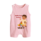  Ayudha Puja Rockstar Celebration Button Romper - BABY PINK - New Born (Chest 18")