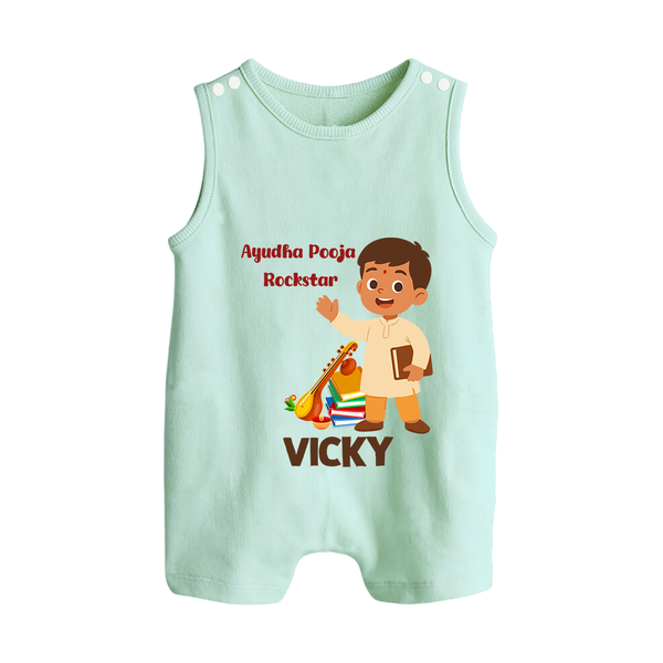  Ayudha Puja Rockstar Celebration Button Romper - MINT GREEN - New Born (Chest 18")
