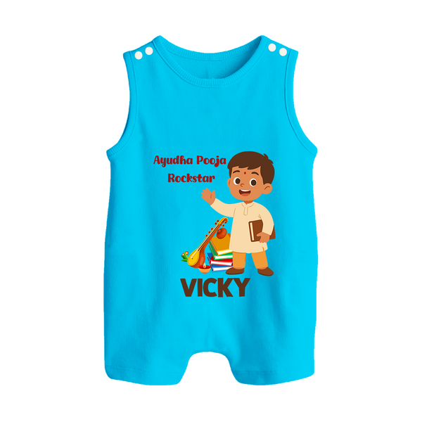 Ayudha Puja Rockstar Romper Suit | Personalized Baby Romper Suit for Little Devotees - SKY BLUE - 0 - 5 Months Old (Chest 18")