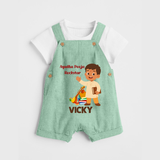 Ayudha Puja Rockstar Dungaree Set | Personalized Baby Dungaree Set for Little Devotees - MINT GREEN - 0 - 5 Months Old (Chest 18")
