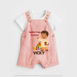 Ayudha Puja Rockstar Dungaree Set | Personalized Baby Dungaree Set for Little Devotees - PEACH - 0 - 5 Months Old (Chest 18")