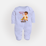 Ayudha Puja Rockstar Sleep Suit | Personalized Baby Sleep Suit for Little Devotees - BABY BLUE - New Born (Chest 7.5")