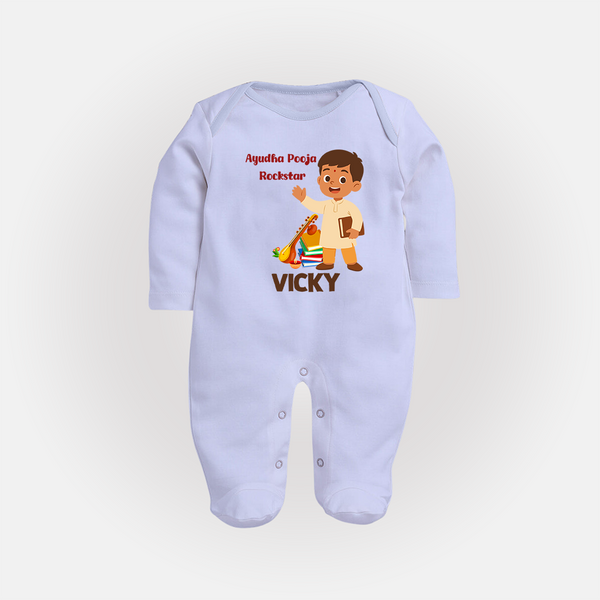  Ayudha Puja Rockstar Celebration Full Body Suit - BABY BLUE - New Born (Chest 7.5")