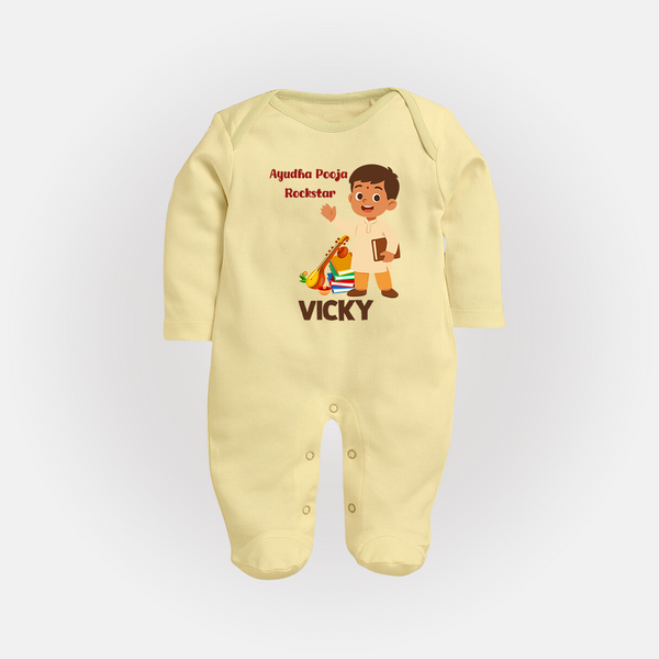  Ayudha Puja Rockstar Celebration Full Body Suit - PASTEL YELLOW - New Born (Chest 7.5")
