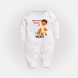 Ayudha Puja Rockstar Sleep Suit | Personalized Baby Sleep Suit for Little Devotees - WHITE - New Born (Chest 7.5")