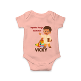 Ayudha Puja Rockstar Romper | Personalized Baby Romper for Little Devotees - PEACH - New Born (Chest 14")