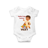 Ayudha Puja Rockstar Romper | Personalized Baby Romper for Little Devotees - WHITE - New Born (Chest 14")