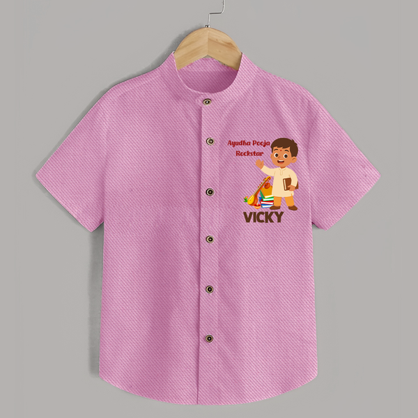  Ayudha Puja Rockstar Celebration Shirt - BABY PINK - 0 - 6 Months Old (Chest 23")