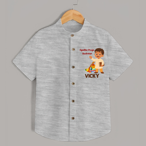  Ayudha Puja Rockstar Celebration Shirt - GREY - 0 - 6 Months Old (Chest 23")