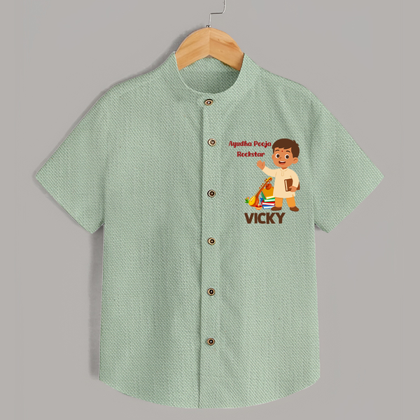  Ayudha Puja Rockstar Celebration Shirt - MINT GREEN - 0 - 6 Months Old (Chest 23")