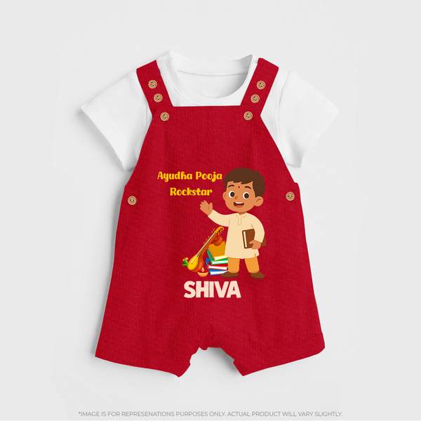  Ayudha Puja Rockstar Celebration Dungaree - RED - 0 - 5 Months Old (Chest 18")