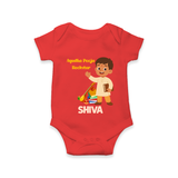 Ayudha Puja Rockstar Romper | Personalized Baby Romper for Little Devotees - RED - New Born (Chest 14")