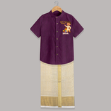  Ayudha Puja Rockstar Celebration Shirt and Dhoti - GRAPE - 0 - 6 Months Old (Chest-23") (Dhoti length-14")