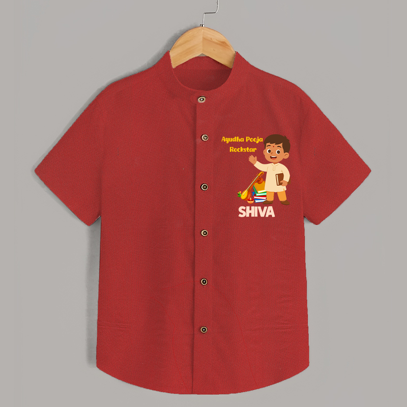 Ayudha Puja Rockstar Shirt | Personalized Baby Shirt for Little Devotees - RED - 0 - 6 Months Old (Chest 23")