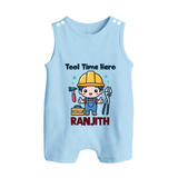  Tool Time Hero Button Romper - BABY BLUE - New Born (Chest 18")