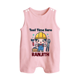  Tool Time Hero Button Romper - BABY PINK - New Born (Chest 18")