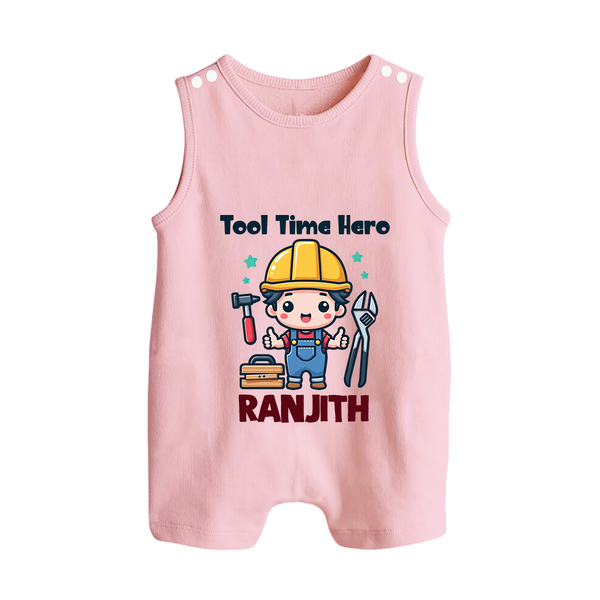  Tool Time Hero Button Romper - BABY PINK - New Born (Chest 18")