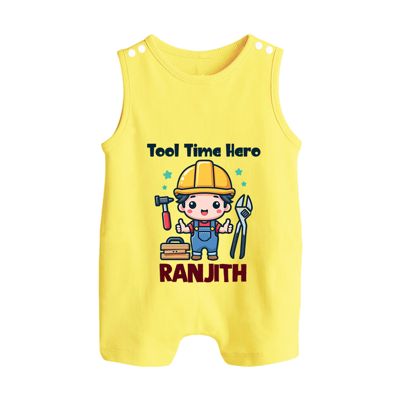 Tool Time Hero Romper Suit | Custom Baby Romper Suit for Festival and Fun - PASTEL YELLOW - 0 - 5 Months Old (Chest 18")