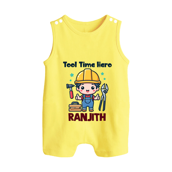  Tool Time Hero Button Romper - PASTEL YELLOW - New Born (Chest 18")