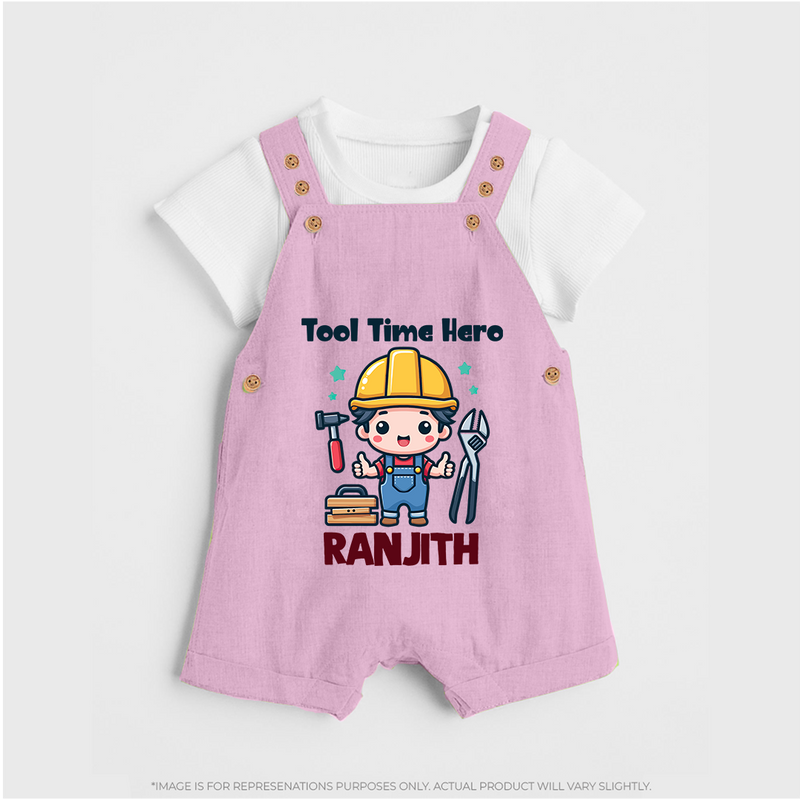 Tool Time Hero Dungaree Set | Custom Baby Dungaree Set for Festival and Fun - BABY PINK - 0 - 5 Months Old (Chest 18")