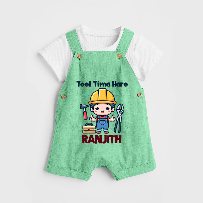 Tool Time Hero Dungaree Set | Custom Baby Dungaree Set for Festival and Fun - GREEN - 0 - 5 Months Old (Chest 18")