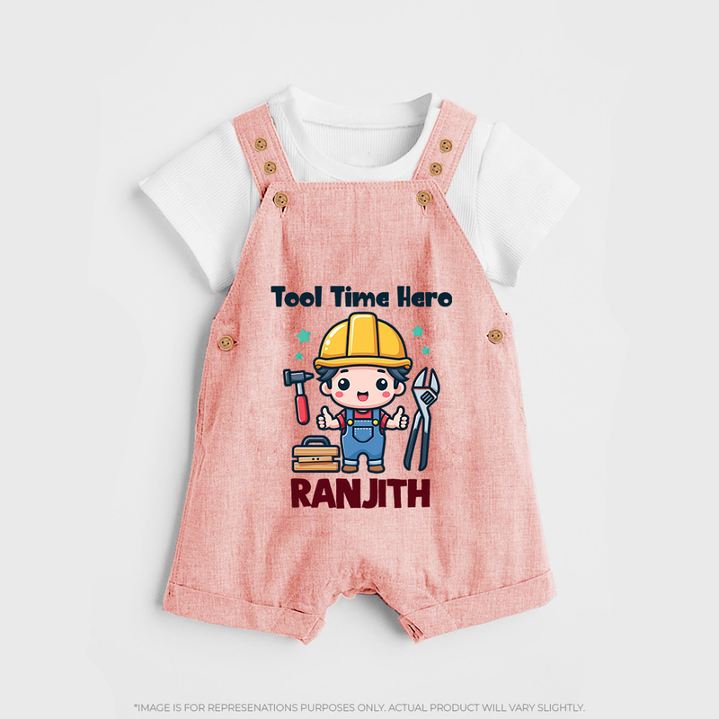 Tool Time Hero Dungaree Set | Custom Baby Dungaree Set for Festival and Fun - PEACH - 0 - 5 Months Old (Chest 18")