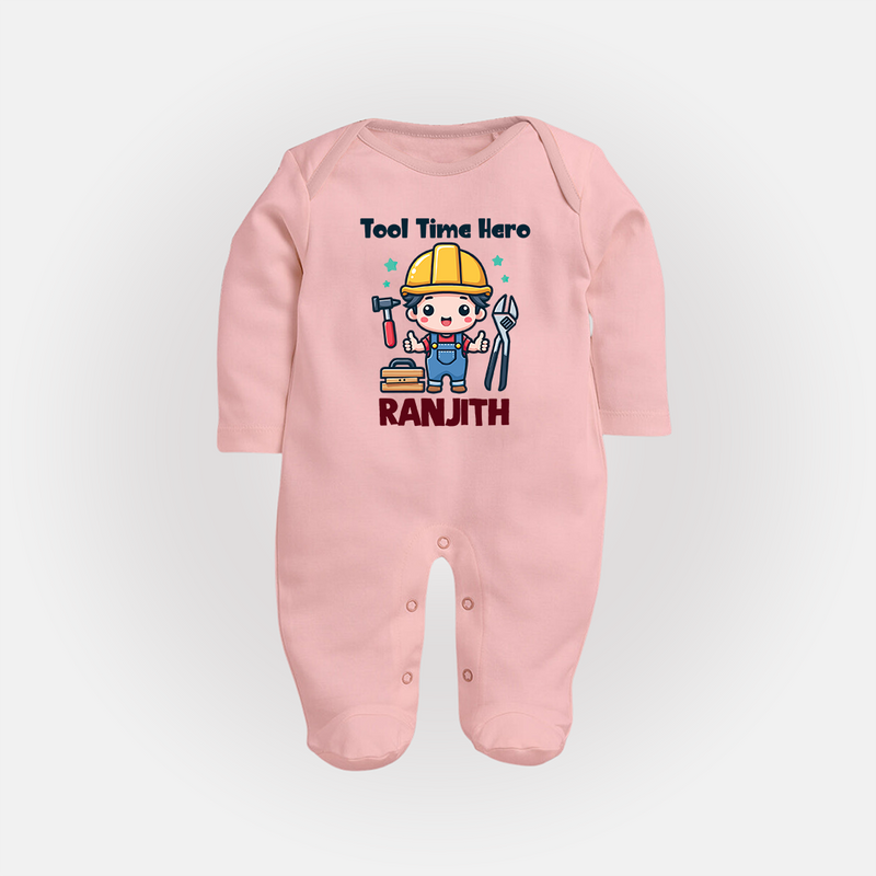 Tool Time Hero Sleep Suit | Custom Baby Sleep Suit for Festival and Fun - BABY PINK - New Born (Chest 7.5")