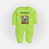 Tool Time Hero Sleep Suit | Custom Baby Sleep Suit for Festival and Fun - LIME GREEN - New Born (Chest 7.5")