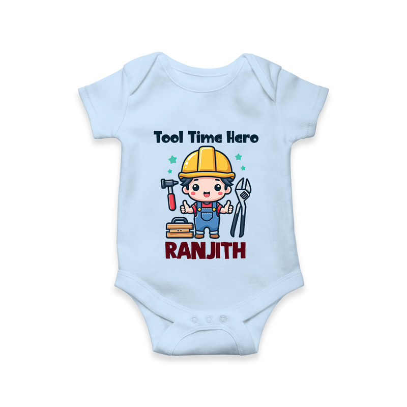 Tool Time Hero Romper | Custom Baby Romper for Festival and Fun - BABY BLUE - New Born (Chest 14")