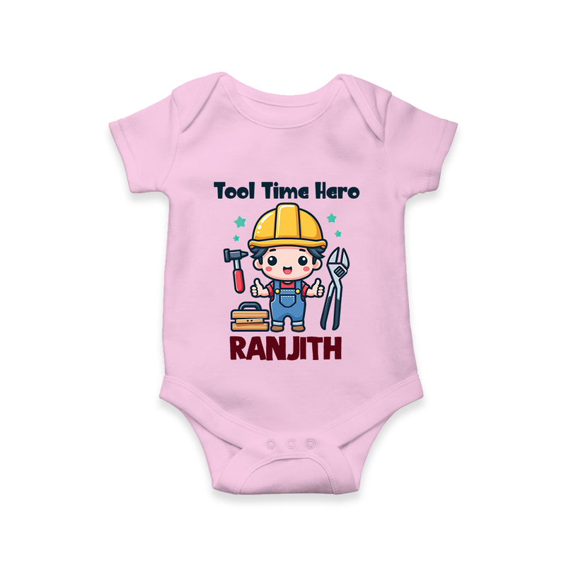 Tool Time Hero Romper | Custom Baby Romper for Festival and Fun - BABY PINK - New Born (Chest 14")