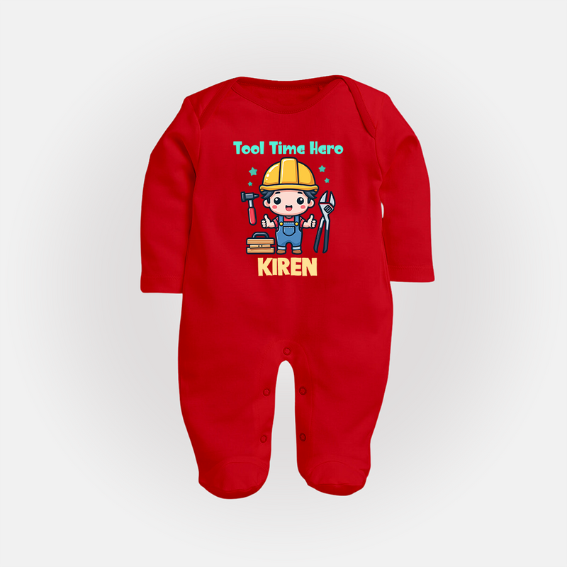 Tool Time Hero Sleep Suit | Custom Baby Sleep Suit for Festival and Fun - RED - New Born (Chest 7.5")