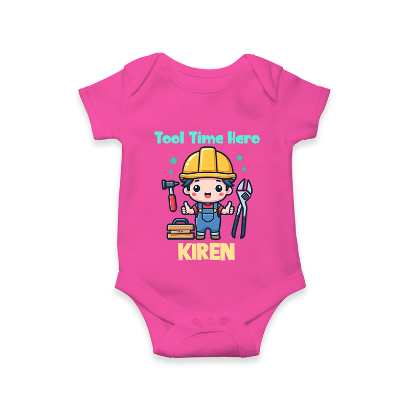 Tool Time Hero Romper | Custom Baby Romper for Festival and Fun - HOT PINK - New Born (Chest 14")