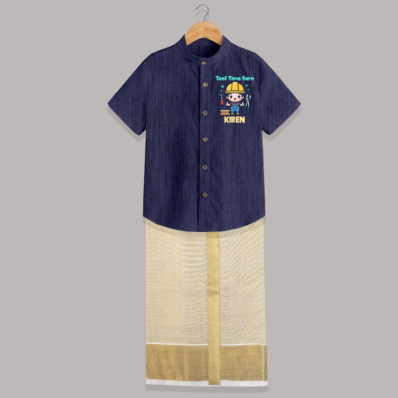 Tool Time Hero Shirt And Dhoti | Custom Baby Shirt And Dhoti for Festival and Fun - DARK BLUE - 0 - 6 Months Old (Chest-23") (Dhoti length-14")