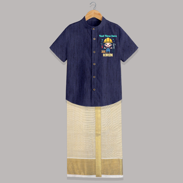  Tool Time Hero Shirt and Dhoti - DARK BLUE - 0 - 6 Months Old (Chest-23") (Dhoti length-14")