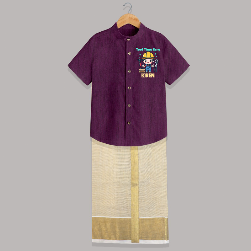 Tool Time Hero Shirt And Dhoti | Custom Baby Shirt And Dhoti for Festival and Fun - GRAPE - 0 - 6 Months Old (Chest-23") (Dhoti length-14")