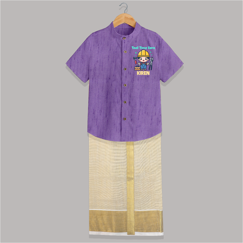 Tool Time Hero Shirt And Dhoti | Custom Baby Shirt And Dhoti for Festival and Fun - ROYAL PURPLE - 0 - 6 Months Old (Chest-23") (Dhoti length-14")