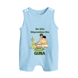 Our Little Vidyarambham Star Romper Suit | Personalized Baby Romper Suit for Learning and Celebration - BABY BLUE - 0 - 5 Months Old (Chest 18")