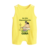 Our Little Vidyarambham Star Romper Suit | Personalized Baby Romper Suit for Learning and Celebration - PASTEL YELLOW - 0 - 5 Months Old (Chest 18")