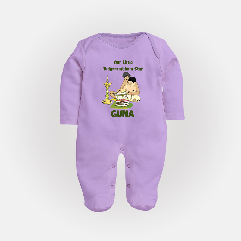 Our Little Vidyarambham Star Sleep Suit | Personalized Baby Sleep Suit for Learning and Celebration - LILAC - New Born (Chest 7.5")