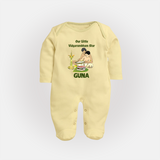 Our Little Vidyarambham Star Sleep Suit | Personalized Baby Sleep Suit for Learning and Celebration - PASTEL YELLOW - New Born (Chest 7.5")