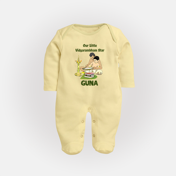 Our Little Vidyarambham Star Sleep Suit | Personalized Baby Sleep Suit for Learning and Celebration - PASTEL YELLOW - New Born (Chest 7.5")