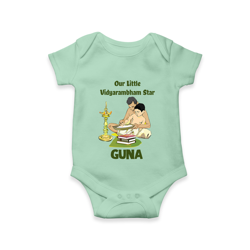 Our Little Vidyarambham Star Romper | Personalized Baby Romper for Learning and Celebration - MINT GREEN - New Born (Chest 14")