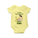 Our Little Vidyarambham Star Romper | Personalized Baby Romper for Learning and Celebration - PASTEL YELLOW - New Born (Chest 14")
