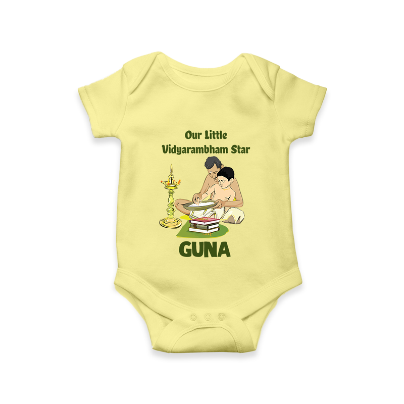 Our Little Vidyarambham Star Romper | Personalized Baby Romper for Learning and Celebration - PASTEL YELLOW - New Born (Chest 14")