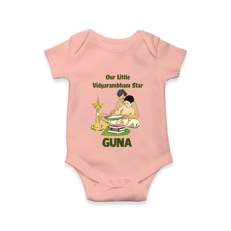 Our Little Vidyarambham Star Romper | Personalized Baby Romper for Learning and Celebration - PEACH - New Born (Chest 14")